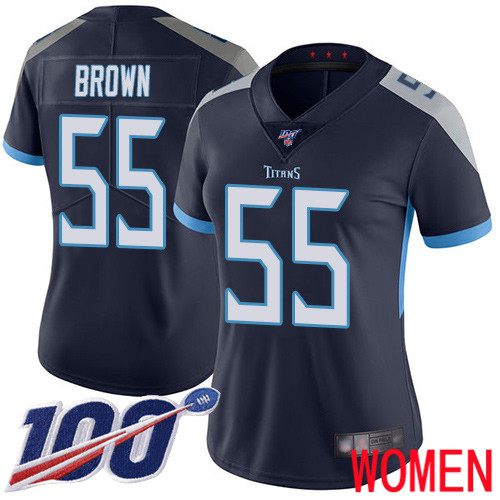 Tennessee Titans Limited Navy Blue Women Jayon Brown Home Jersey NFL Football 55 100th Season Vapor Untouchable